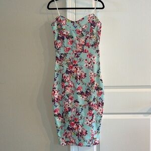 Faye Floral Print Strappy MIDI Bodycon Dress, US 8